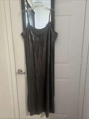 Old Navy Dark Gray Shiny Maxi Slip Dress